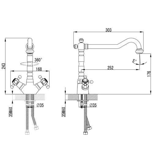 Смеситель BRENTA 1/2" для кухни Г-образный излив на шпильке CORSO 9679104 (FE-5B252K) - PRORAB image-5