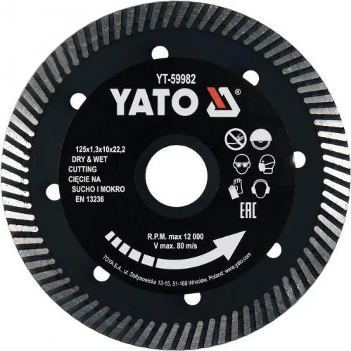 Диск алмазный YATO 125*1,3*10*22,2мм Turbo по гресу, керамике YT-59982 - PRORAB