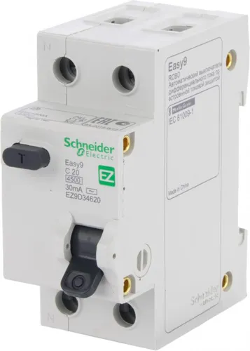 Дифференциальный автомат SCHNEIDER ELECTRIC 1р+N 20А 30мА С АС EZ9D34620 - PRORAB