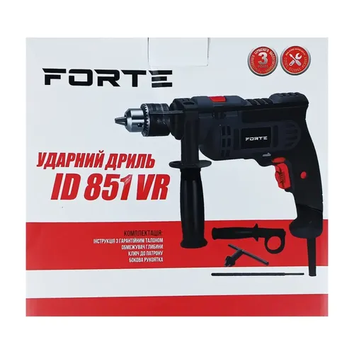 Дрель ударный FORTE ID 851 VR 850 Вт, 0-3000 об/мин, зубчатый патрон, реверс - PRORAB image-5
